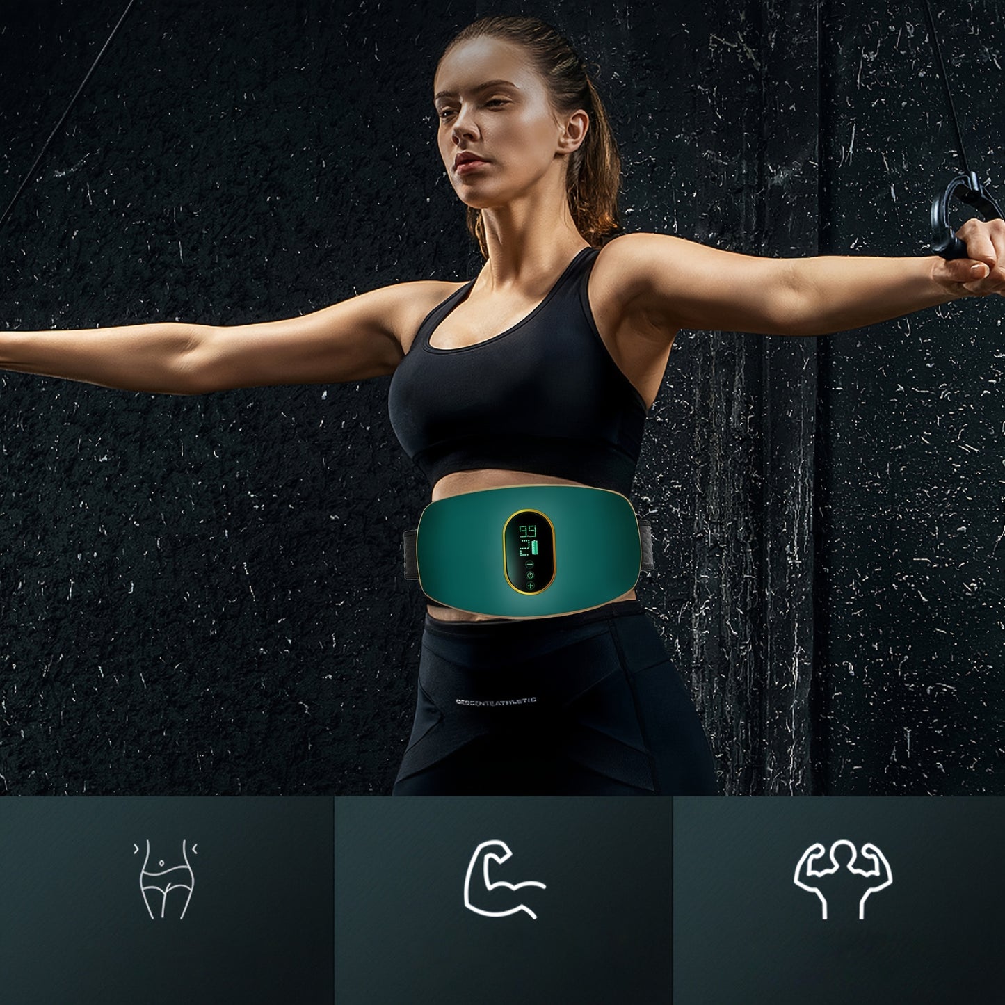 Cinturón de masaje multifuncional, equipo de fitness de cuerpo completo recargable por USB, fabricado con plástico sin fragancia, con una batería de litio de 250 mAh, diseñado para hacer ejercicio y masajes.