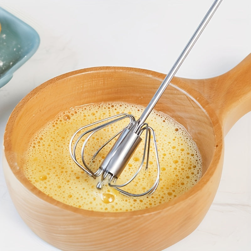 Stainless Steel Multi-Use Whisk & Milk Frother - Hand Push Blender For Baking, Eggs & Cream - Essential Kitchen Gadget