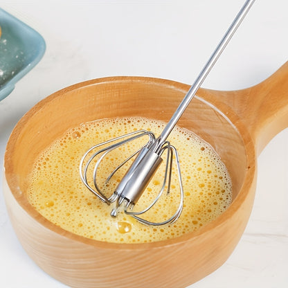 Stainless Steel Multi-Use Whisk & Milk Frother - Hand Push Blender For Baking, Eggs & Cream - Essential Kitchen Gadget
