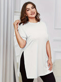 Plus Size Side Split Solid T-Shirt, Casual Crew Neck Short Sleeve T-Shirt, Women's Plus Size Clothing