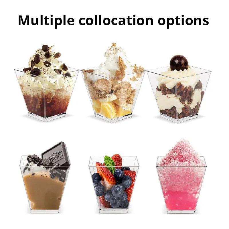 20X2oz Square Mini Dessert Cups with Spoons, Clear Plastic Parfait Appetizer Cup for Party Dessert Tasting Appetizers 