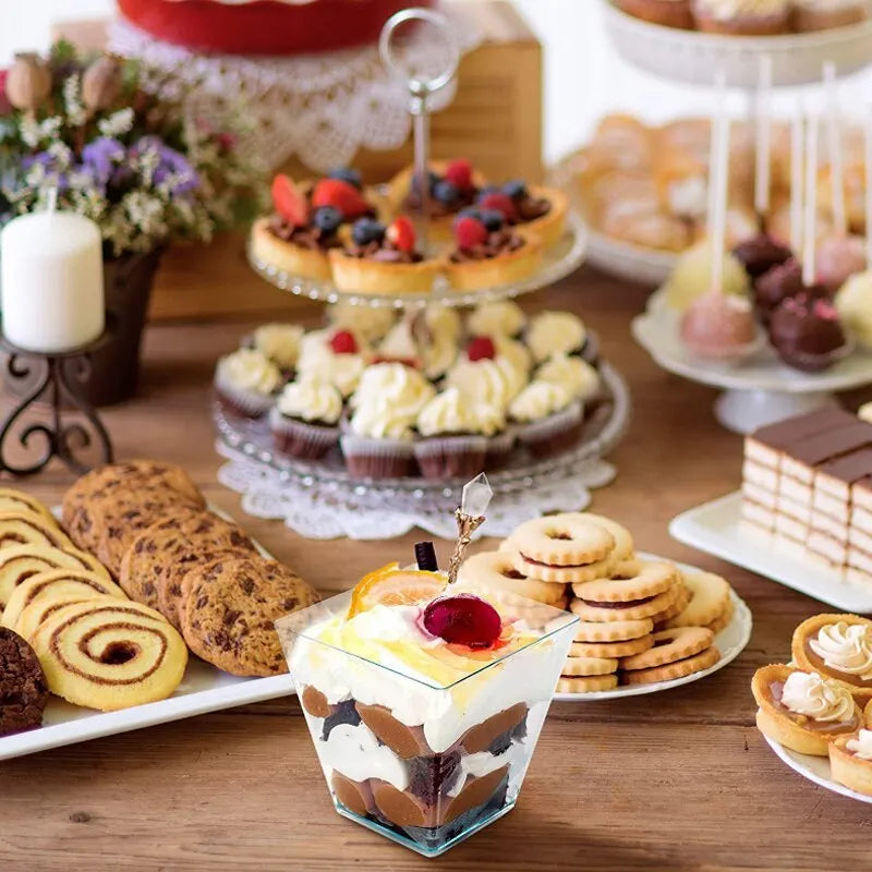 20X2oz Square Mini Dessert Cups with Spoons, Clear Plastic Parfait Appetizer Cup for Party Dessert Tasting Appetizers 