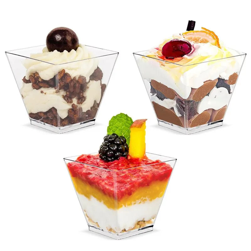 20X2oz Square Mini Dessert Cups with Spoons, Clear Plastic Parfait Appetizer Cup for Party Dessert Tasting Appetizers 