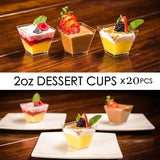 20X2oz Square Mini Dessert Cups with Spoons, Clear Plastic Parfait Appetizer Cup for Party Dessert Tasting Appetizers 