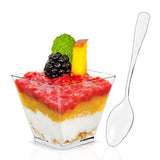 20X2oz Square Mini Dessert Cups with Spoons, Clear Plastic Parfait Appetizer Cup for Party Dessert Tasting Appetizers 