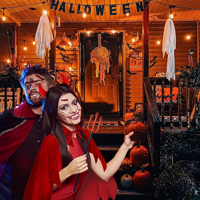 Devil Costume Set for Women - Halloween Outfit, Cosplay Cape &amp; Horn Headband with Trident, Polyester Vampire Cloak for Carnival Masquerade, Christmas, Easter, New Year, Birthday &amp; Bachelor Party - Suitable for Ages 14+ - No E