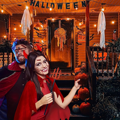 Devil Costume Set for Women - Halloween Outfit, Cosplay Cape & Horn Headband with Trident, Polyester Vampire Cloak for Carnival Masquerade, Christmas, Easter, New Year, Birthday & Bachelor Party - Suitable for Ages 14+ - No E
