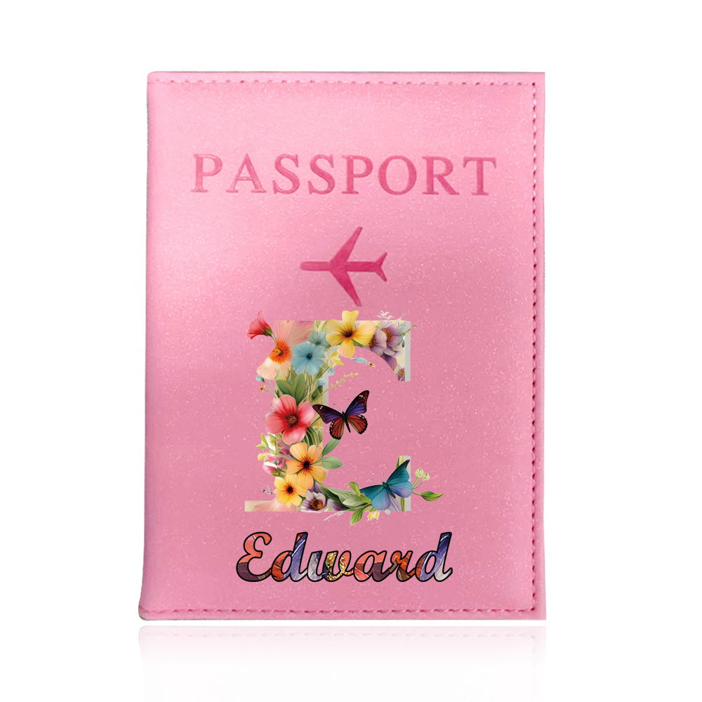 Customized Name Initial Pu Leather Passport Holder Cover Personalized Custom Ultra Slim Wallet Organizer Passport Protector Covers Personal Tailor Waterproof Card Case Storage Cases for Men Women Travel Accessories