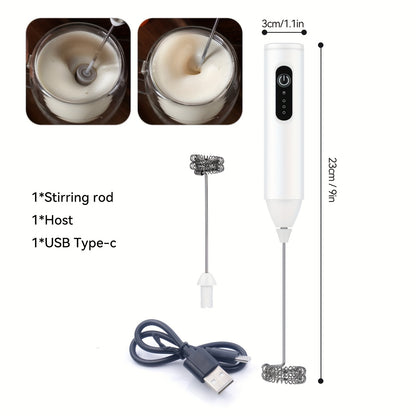 USB Rechargeable Electric Milk Frother with Stainless Steel Whisk - 3 Adjustable Foam Levels, Handheld Design for Coffee, Latte, Cappuccino, Hot Chocolate, Matcha, Egg - Available in White, Black, Teal, Frothy Drink Maker|One