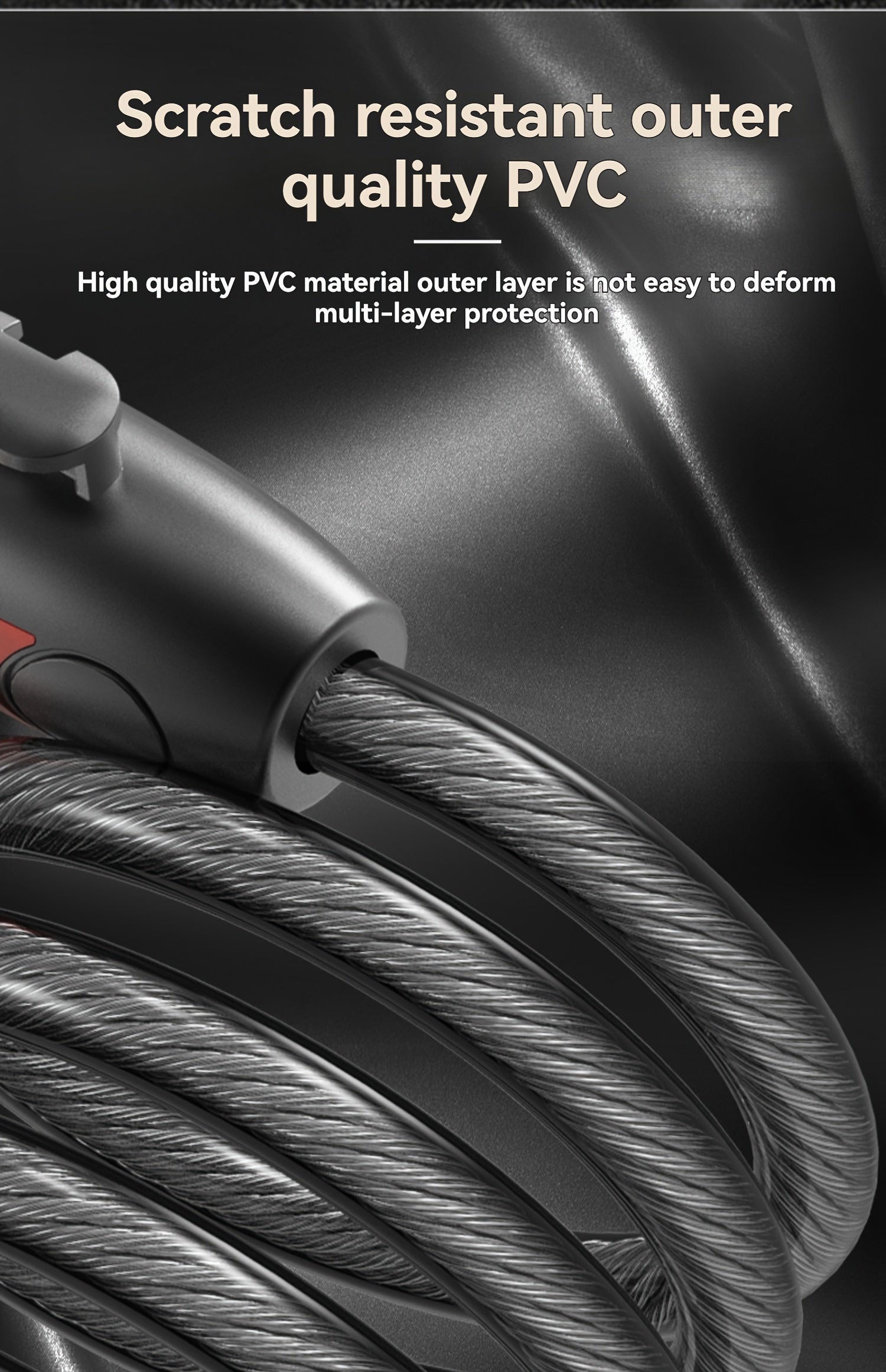 High-Security Bike Cable Lock with Key, Brushed PVC Finish, Anti-Theft Shear-Resistant, Waterproof, 12mm Thick, 125cm Length with Mounting Bracket
