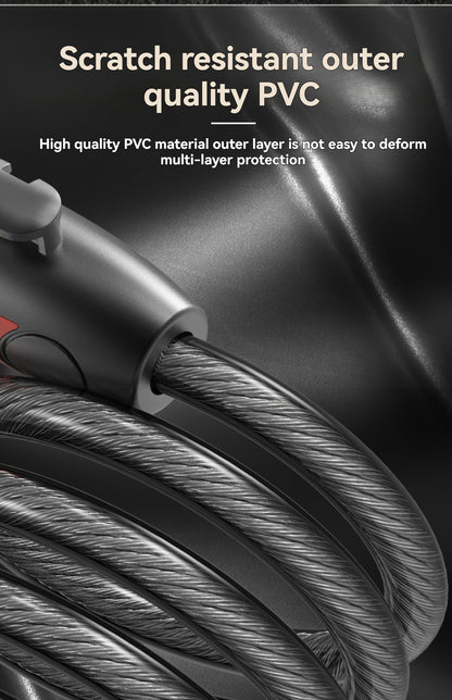 High-Security Bike Cable Lock with Key, Brushed PVC Finish, Anti-Theft Shear-Resistant, Waterproof, 12mm Thick, 125cm Length with Mounting Bracket