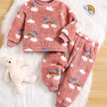 Baby Girls Fashion Autumn Winter Thick Flannel Suit, Comfy & Cute Top + Pants 2pcs Children's Warm New Two-piece Clothing
