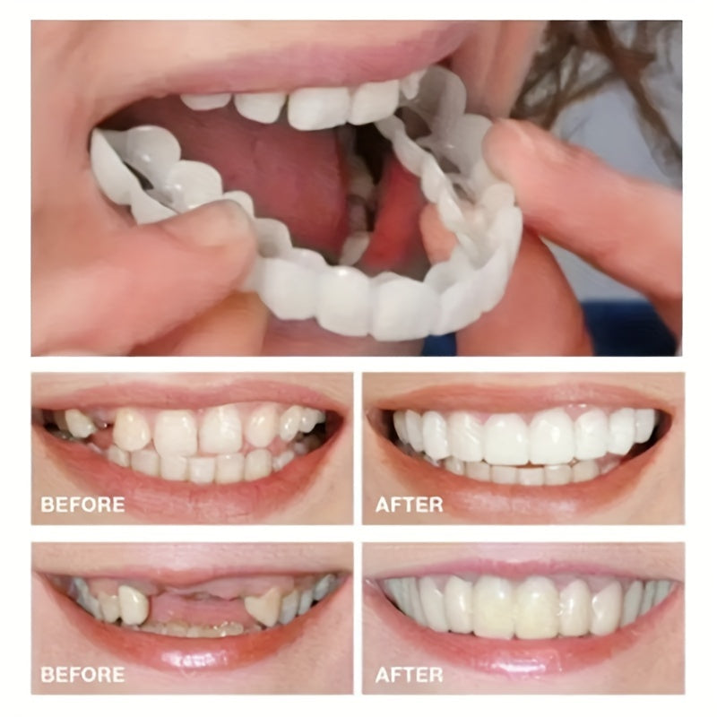 4pcs Comfortable & Flexible White Dentures with Easy-to-Wear Upper and Lower Alveolar Attachment -