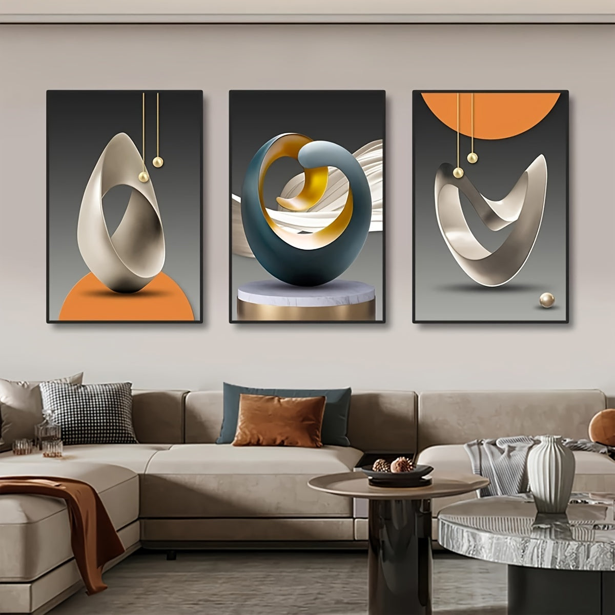 3-piece Modern Canvas Print Posters, Abstract Geometric Canvas Wall Art Paintings, Artwork Wall Painting for Living Room Bedroom Bathroom Office Hallway Kitchen Wall Decor, No Frames