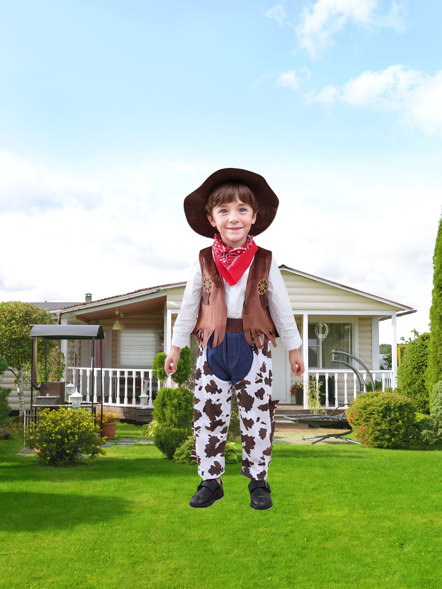Cowboy Costume For Boys, 4-piece Set, Boy's Dress-Up Birthday Party Halloween Cosplay Outfits Set, Outdoor Clothing