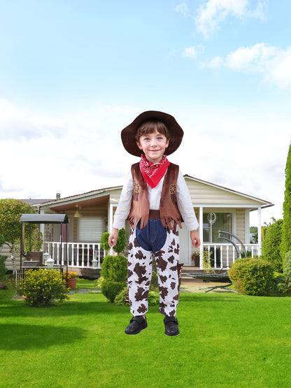 Disfraz de vaquero para niño, conjunto de 4 piezas, ideal para fiestas de cumpleaños, Halloween, cosplay, ropa para exteriores.