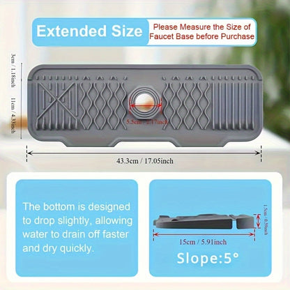 5° Slope Extended Size Silicone Kitchen Sink Drain Mat - Self-Draining Fast, Easy to Clean, and Foldable Edge