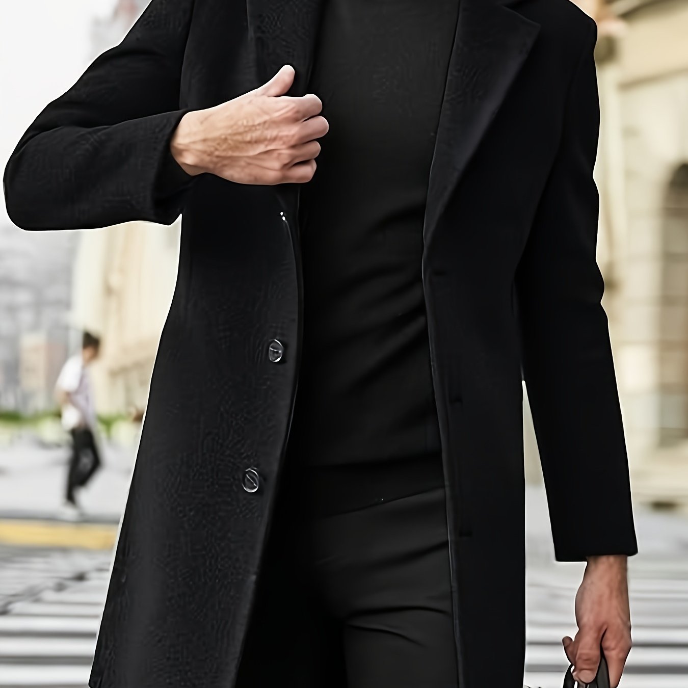 Men'S Classic Single-Breasted Trench Coat, Polyester 100% Solid Color, Casual Lapel Collar, Regular Fit, Non-Stretch Woven Fabric, Business Casual Fall/Winter Outerwear