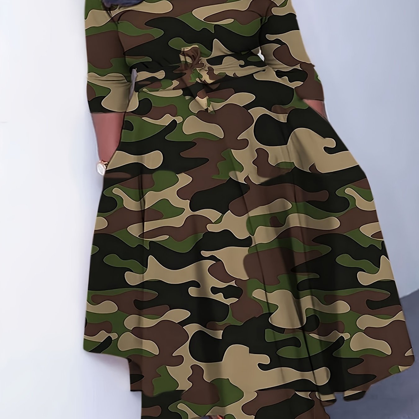 Elegante vestido de poliéster de talla grande con cinturón: cuello redondo elástico cómodo, estilo informal para el fin de semana, dobladillo recto, silueta grande con bolsillos, manga corta, tejido de punto jersey para primavera, verano y otoño.