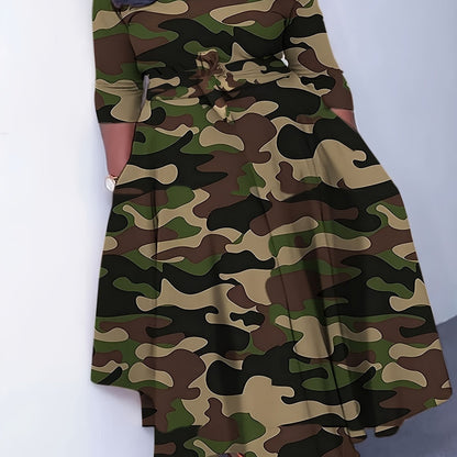Elegante vestido de poliéster de talla grande con cinturón: cuello redondo elástico cómodo, estilo informal para el fin de semana, dobladillo recto, silueta grande con bolsillos, manga corta, tejido de punto jersey para primavera, verano y otoño.