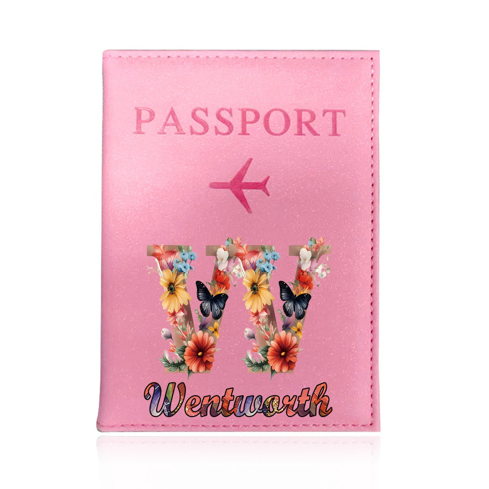 Customized Name Initial Pu Leather Passport Holder Cover Personalized Custom Ultra Slim Wallet Organizer Passport Protector Covers Personal Tailor Waterproof Card Case Storage Cases for Men Women Travel Accessories