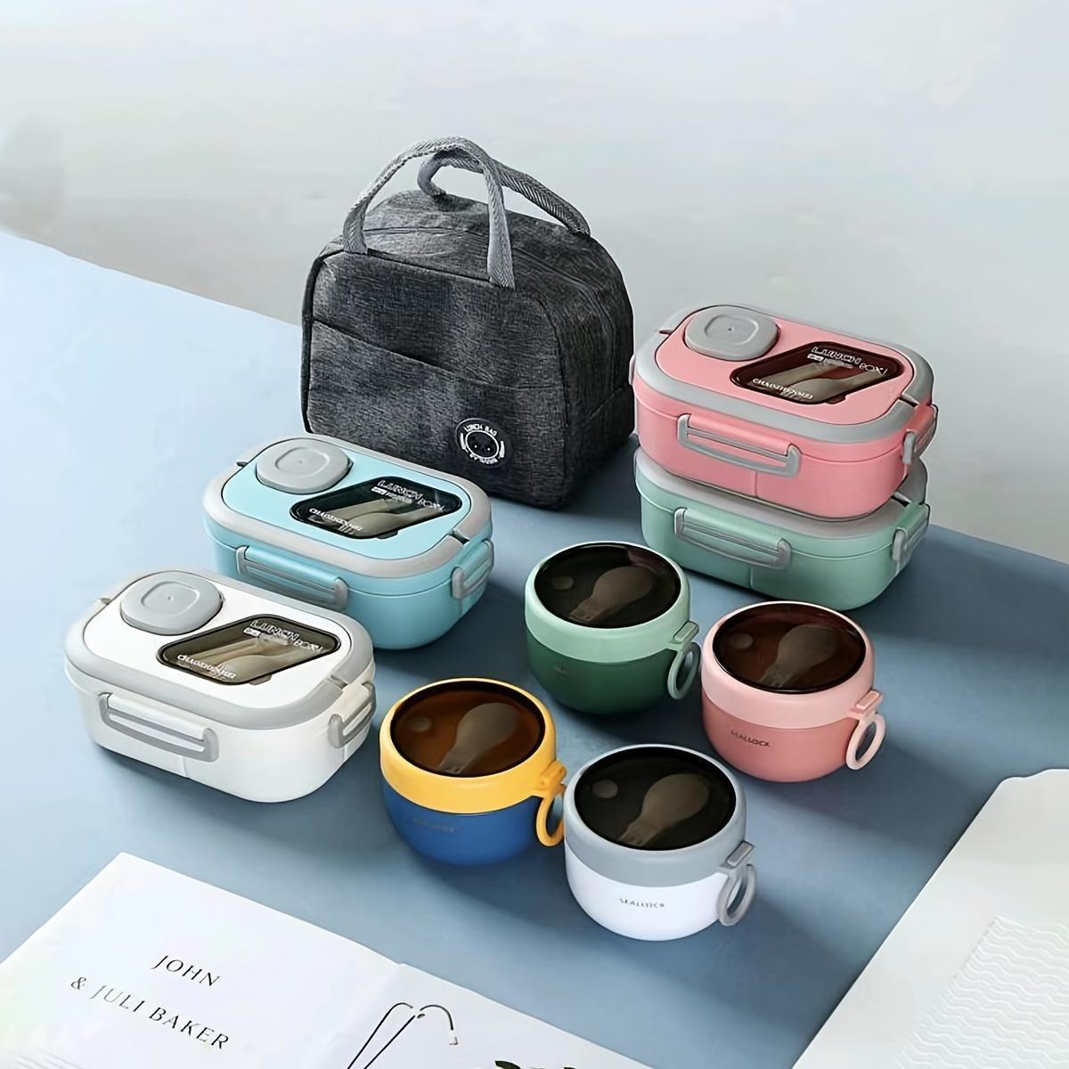 Juego de 3 loncheras portátiles: bolsa térmica, lonchera y taza de avena. Bolsa térmica plegable de aluminio con lonchera de polipropileno y taza de avena.