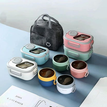 3pcs/set Portable Lunch Box Bag Set Thermal Bag + Lunch Box + Oatmeal Breakfast Cup, Portable Foldable Aluminum Foil Thermal Bag Lunch Bag with One PP Thermal Lunch Box and Oatmeal Cup