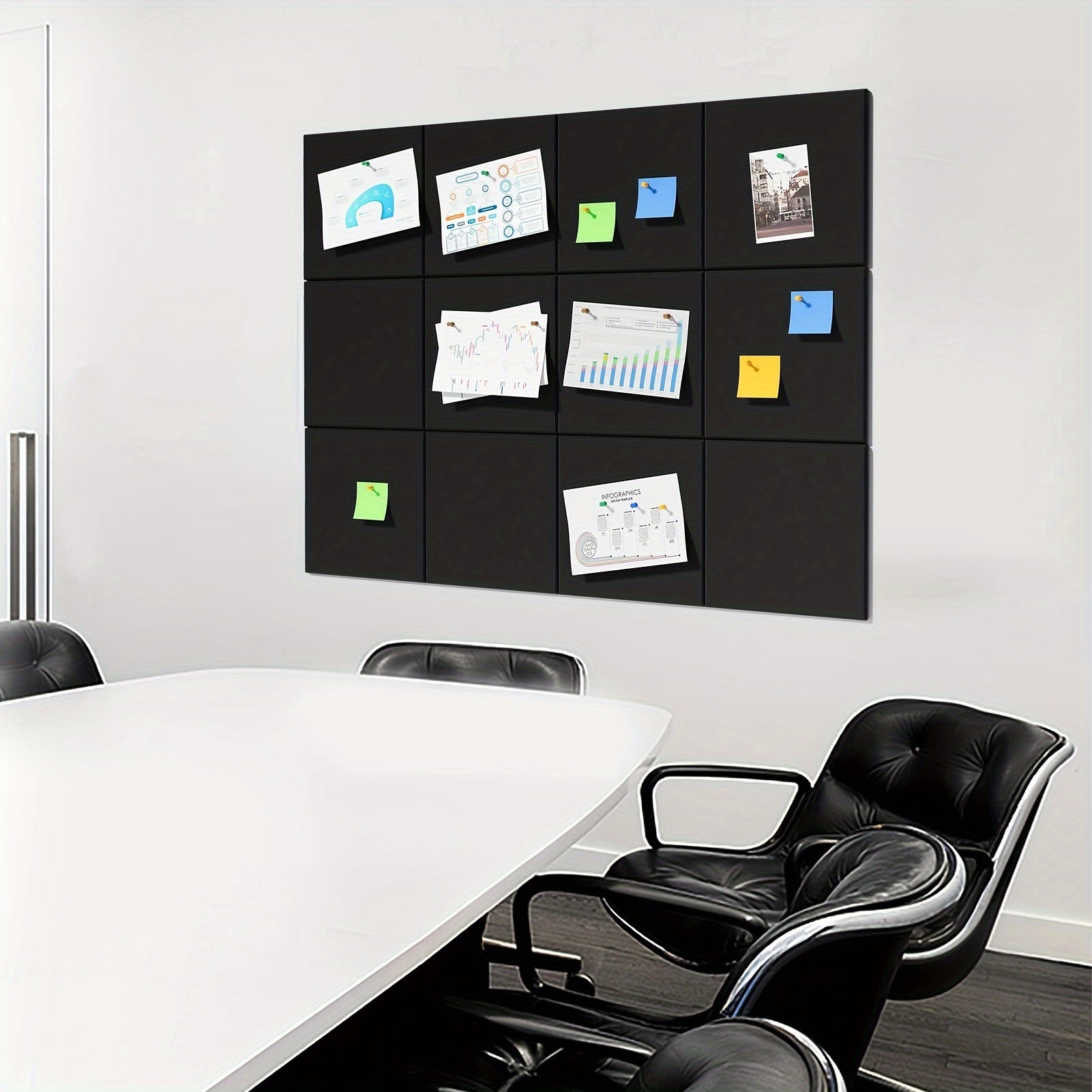 Large Wall Cork Board 30cm x 30cm, Black Bulletin Board, 12pcs of Cork Wall Tiles with Tacks, Office Use Cork Board, Nail Board, Nail Board, Cork Board