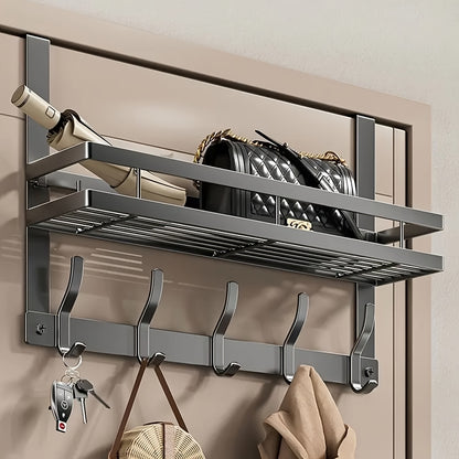 1 perchero metálico elegante para colgar sobre la puerta. Fácil de instalar, no requiere taladros. Organizador de almacenamiento moderno para dormitorio, baño y cocina. Ideal para colgar bolsos, zapatos y más.