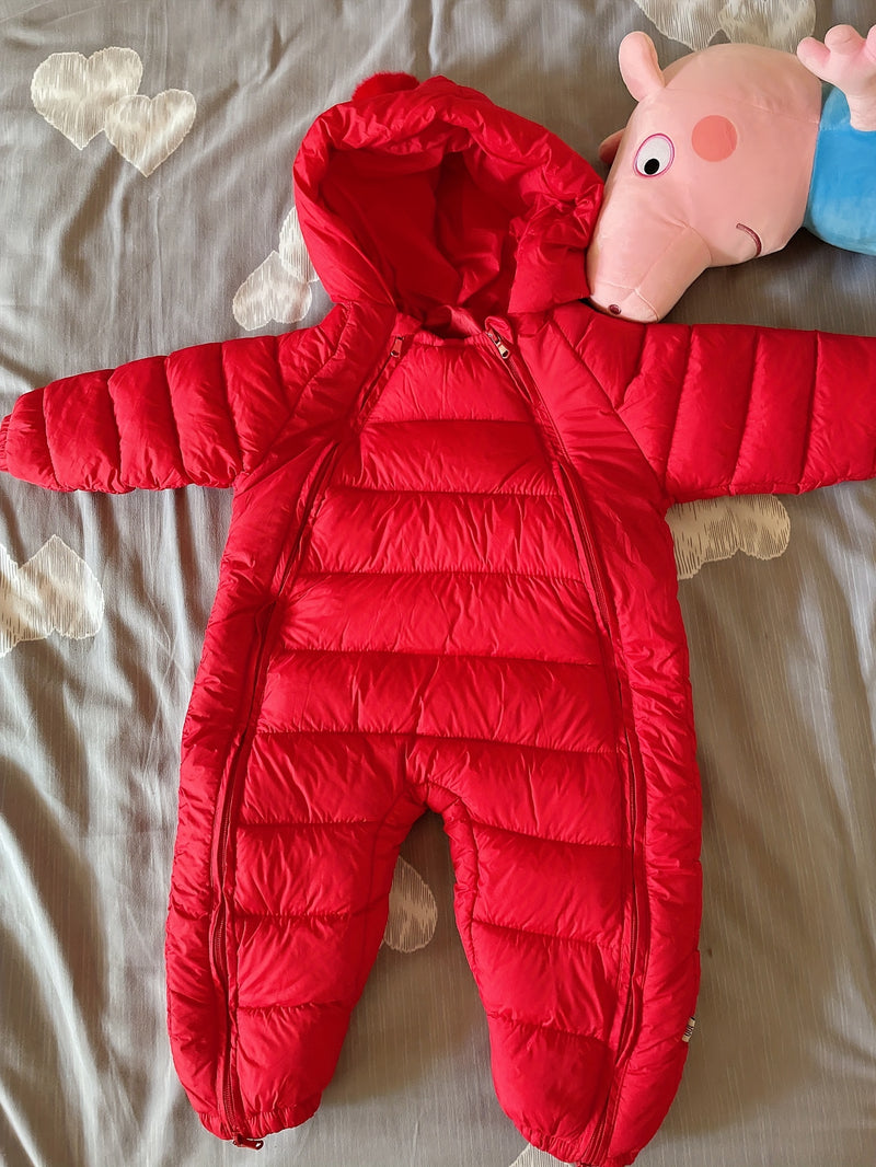 Mono acolchado de invierno para bebé, abrigo informal con capucha y pompón, mono cálido con cremallera frontal, ropa de exterior para bebés y niños pequeños.