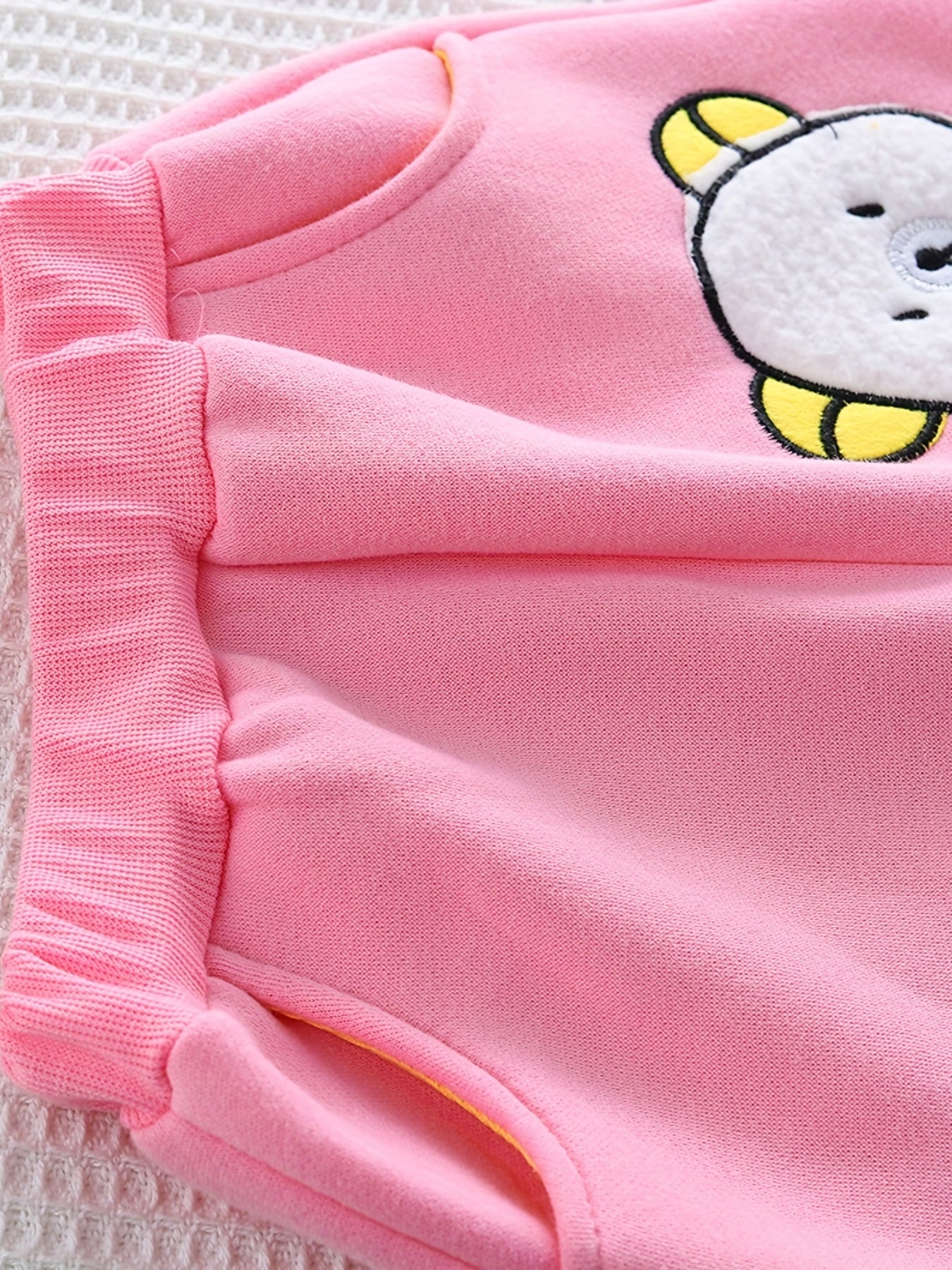Conjunto de tres piezas de abrigo con capucha de terciopelo de doble cara para niñas pequeñas con dibujos de oso, sudadera y pantalones, para otoño e invierno, con gorro grueso y casual, para exteriores.