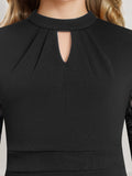 Elegant Girls' Lace-Trimmed Pleated Dress with Keyhole Neckline - Perfect for Parties, Spring & Fall - Machine Washable