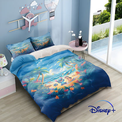 Valentine'S Day Disney 3pcs Stitch And Angel Bedding Set, Featuring a Duvet Cover And Two Pillowcases. This Super Soft Comfort Set Is Ideal for Bedrooms And Guest Rooms, Making It a Perfect Gift for Family. Suitable for All S