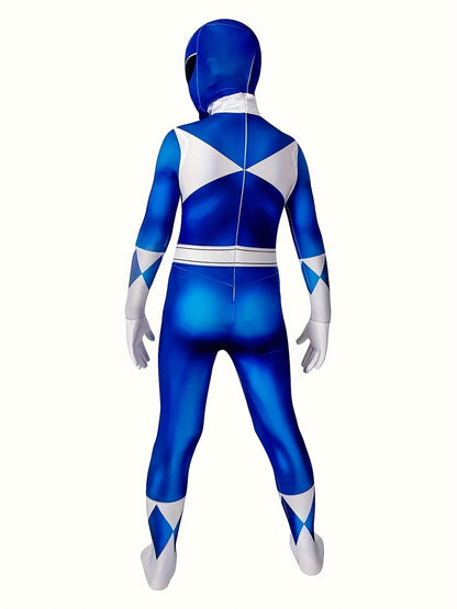 Boy's Cartoon Character Bodysuit, Halloween Carnival Dress Up Blue Jumpsuit, Kid's Dress Up Outfit For Party Performance