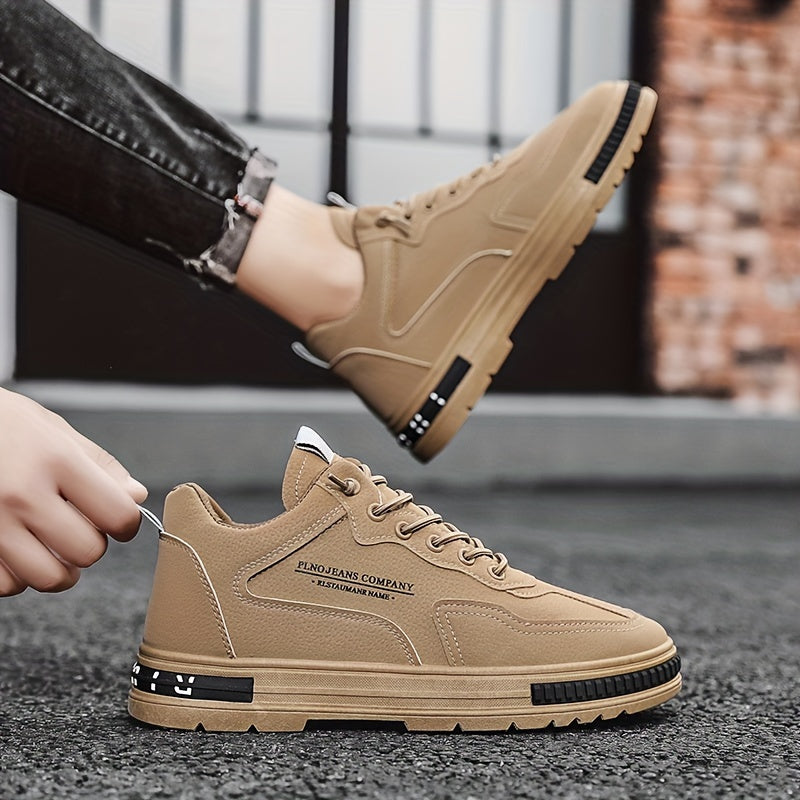 1pc Men's Lace-Up Sneakers - Casual/Retro/Street Style, All-Season, Solid Color, Breathable Low-Top Shoes with PU Upper, Fabric Lining, PVC Sole, Cloth Insole, Round Toe, for Daily & Outdoor Activities / Construction Work, Me