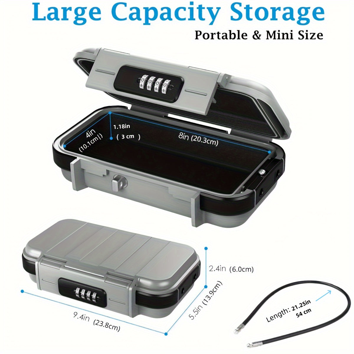 Mini Portable Safe Box with Combination Lock, Detachable Chain, Waterproof Security Lock Box for Home and Office - Large Capacity Storage