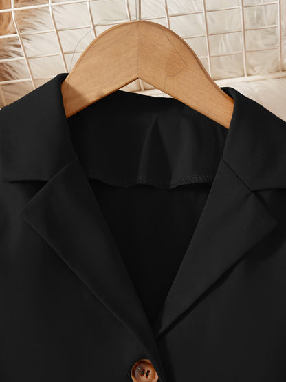 Conjunto de niña: Blazer corto de manga larga + camisola + mono de rayas. Incluye cinturón [patrón de rayas aleatorio] y ropa de exterior.