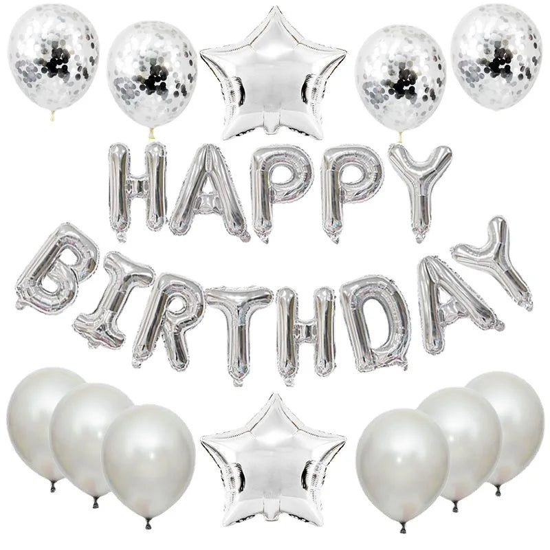 Juego de 25 globos de feliz cumpleaños, guirnaldas de globos con letras de aluminio, banderines, decoración para fiestas de cumpleaños infantiles, baby shower 