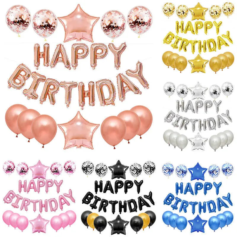 25pcs/set Happy Birthday Balloons Set Foil Letter Balloon Garland Bunting Banners Kids Birthday Party Babay Shower Decoration 