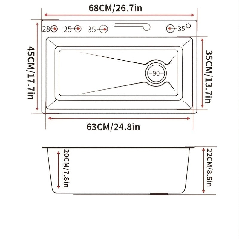 Modern Black Stainless Steel Kitchen Sink with Digital Display - Large Single Bowl, Multi-Purpose Design, Includes Faucet & Accessories, 26.7" (68x45x22cm)