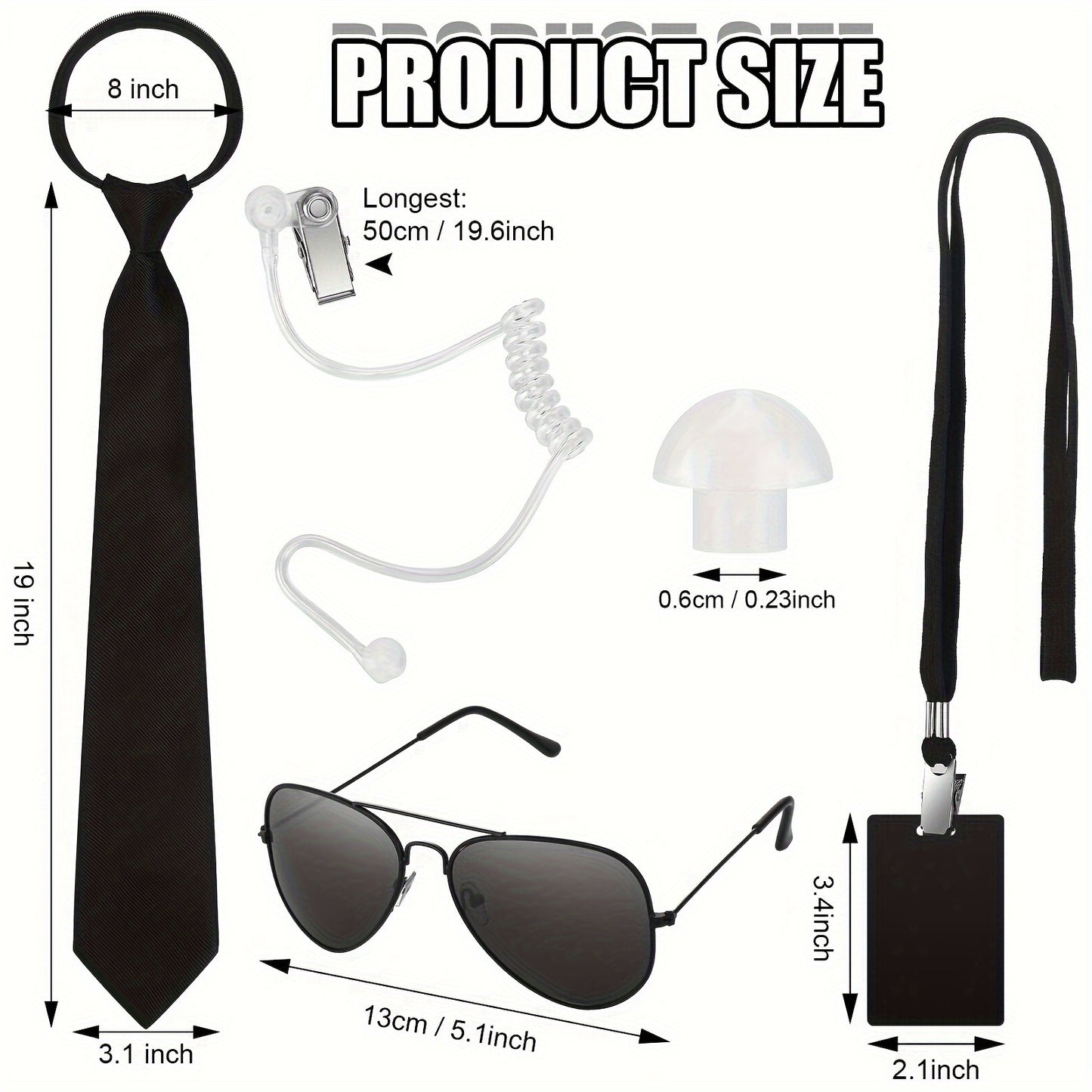 [Fast Arrival] Secret Agent Costume Kit - 4pcs Security Service Outfit with Tie, Black Fashion Glasses, Earpiece & ID Card for Adults and Teens - Cool Cosplay Accessories