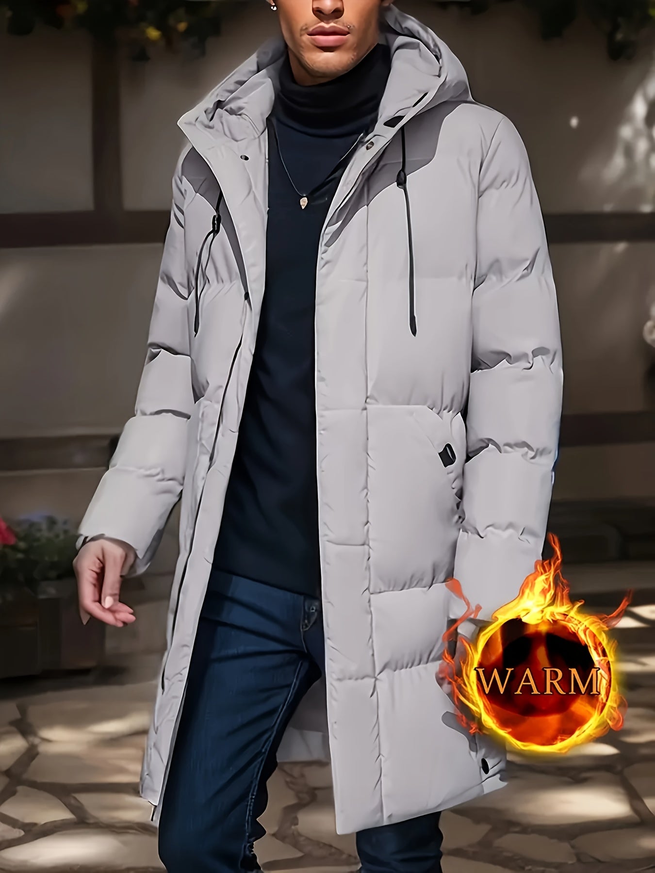 Men'S Solid Color Jacket, Comfy Warm Trendy Winter Cold-Proof Outwear As Gift