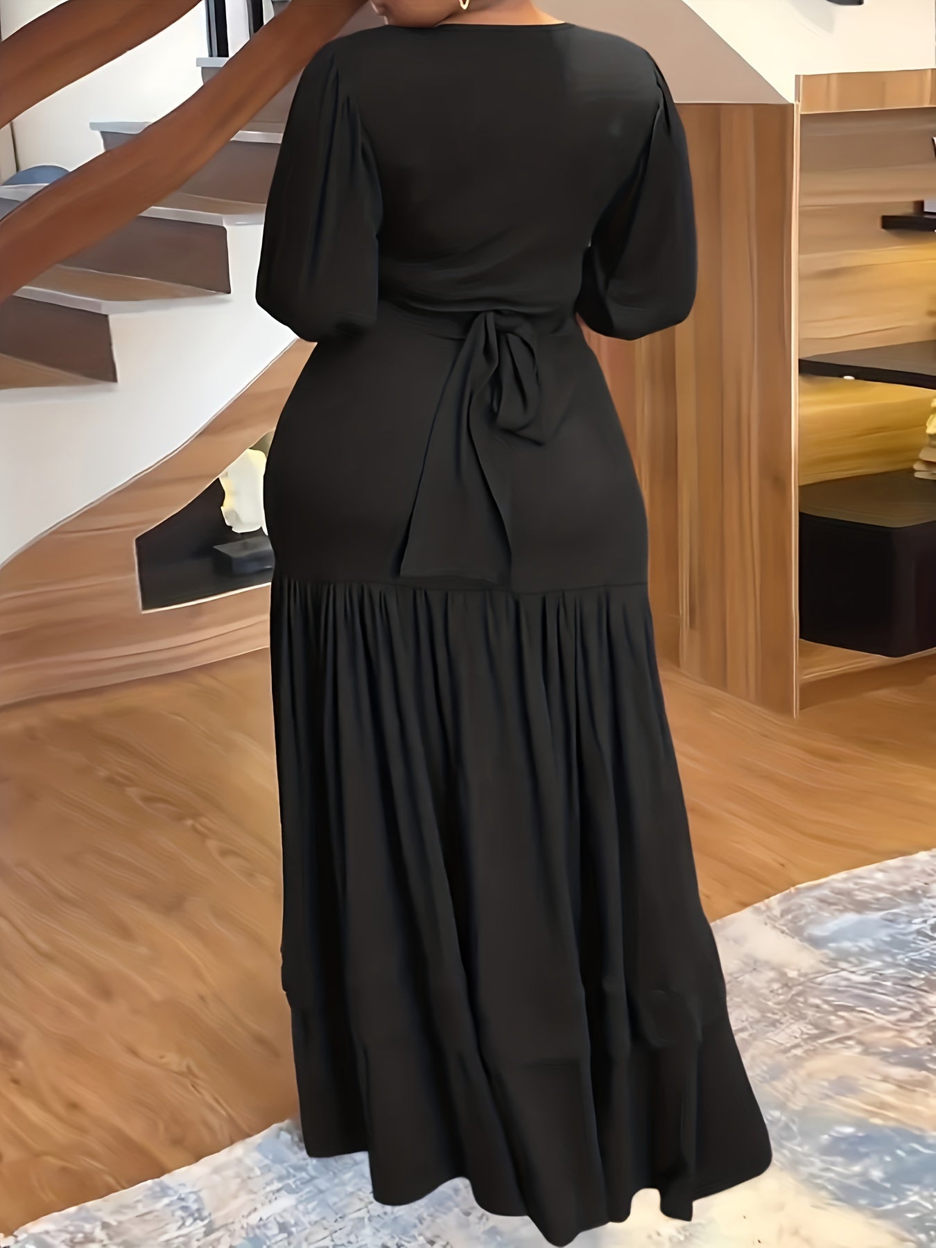 Plus Size Solid Color Casual V-Neck Long Sleeve Set
