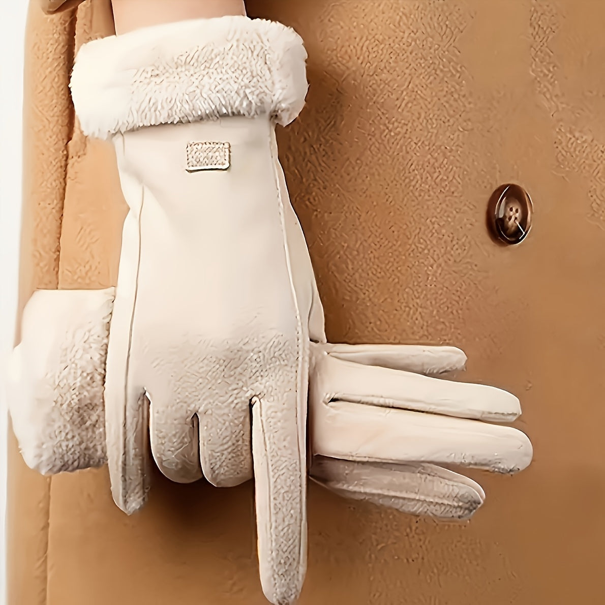 1 Pair Winter Warmth Gloves, Touchscreen Compatible, Plush Lining, Polyester Knit Fabric, Machine Washable, Fall/Winter Season Outdoor Leisure Protection