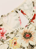 Floral Print Crew Neck Dress, Elegant Half Sleeve Maxi Swing Dress For Spring &amp; Summer, Women's Clothing