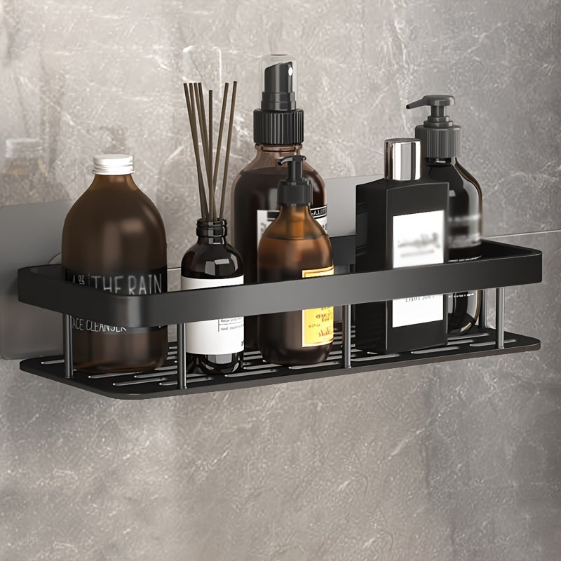 Easy-Install No-Drill Wall Shelf for Bathroom & Kitchen - Durable Plastic Shower Caddy with Hooks, Perfect for Shampoo & Accessories Storage