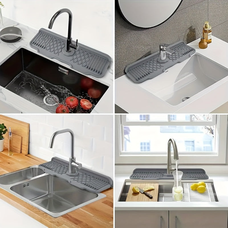 5° Slope Extended Size Silicone Kitchen Sink Drain Mat - Self-Draining Fast, Easy to Clean, and Foldable Edge