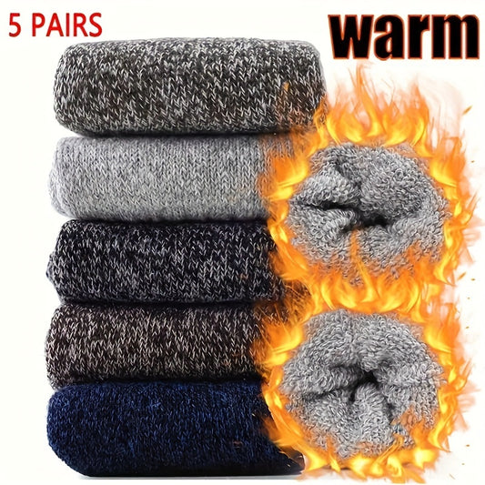 5 Pairs Women'S Winter Warm Fleece-Lined Thick Thermal Fuzzy Socks, Soft Knit Fabric, Solid Color, Polyester 95% Elastane 5%, Hand Washable, 400g/m², for Climbing & Outdoor Activities, Sizes 36-42