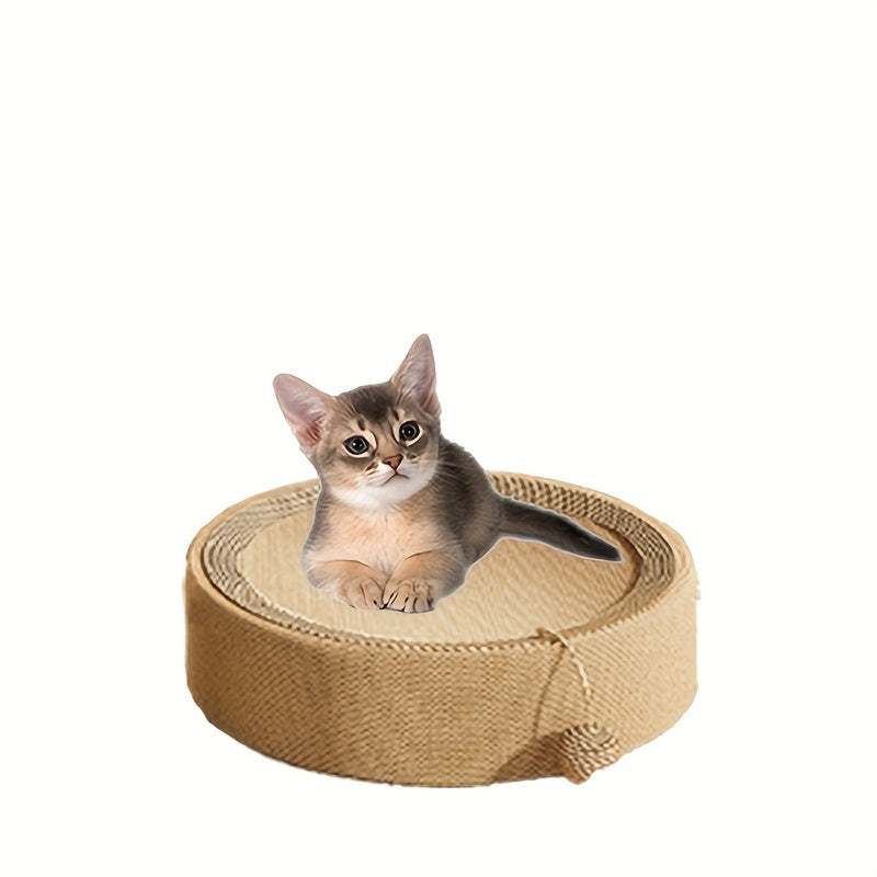 1pc Durable Sisal Cat Scratcher Lounge Sofa - Round Scratching Board with Comfortable Cat Bed, All-Season Pet Scratch Pad for Cats