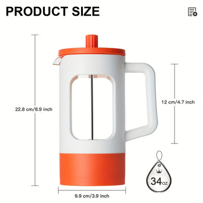 French Press Coffee Maker, 350ml/600ml/1L, Modern Style, Durable Glass and Stainless Steel, Manual Operation, Reusable Filter, Perfect for Camping and Home Use, Ideal for Halloween and Christmas Gift
